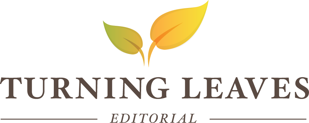 A pointed green leaf on the left and a pointed golden leaf on the right. The leaves and their stems are oriented toward each other like the pages of an opened book, because pages are sometimes referred to as leaves.